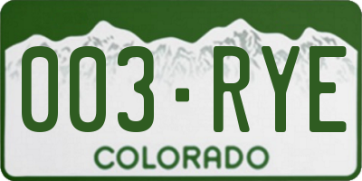 CO license plate 003RYE