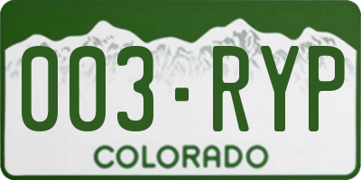 CO license plate 003RYP