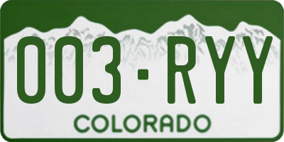 CO license plate 003RYY