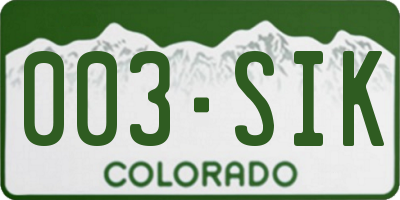 CO license plate 003SIK