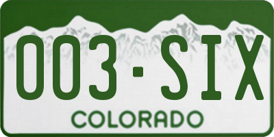 CO license plate 003SIX