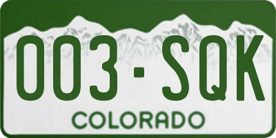 CO license plate 003SQK