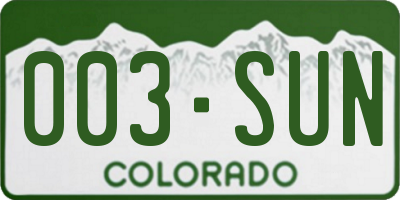 CO license plate 003SUN