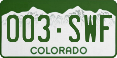 CO license plate 003SWF