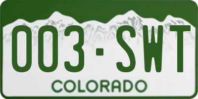 CO license plate 003SWT