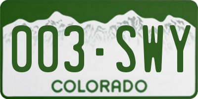 CO license plate 003SWY