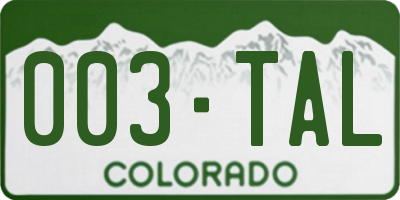 CO license plate 003TAL