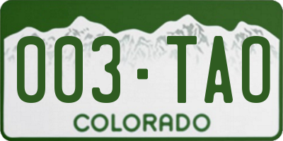 CO license plate 003TAO