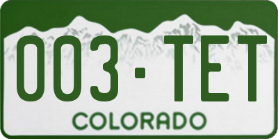 CO license plate 003TET