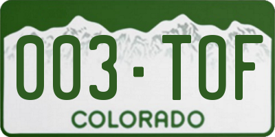 CO license plate 003TOF