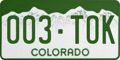 CO license plate 003TOK