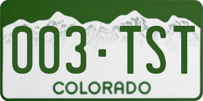 CO license plate 003TST
