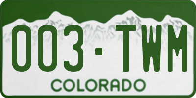 CO license plate 003TWM