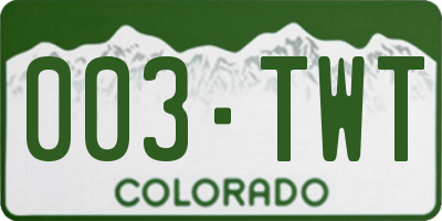 CO license plate 003TWT