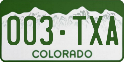 CO license plate 003TXA
