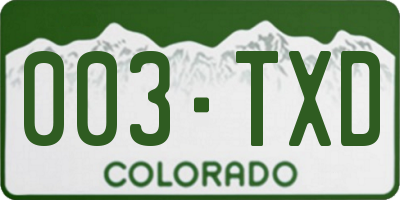 CO license plate 003TXD