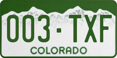 CO license plate 003TXF