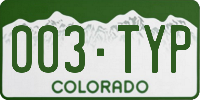 CO license plate 003TYP