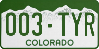 CO license plate 003TYR