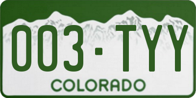 CO license plate 003TYY