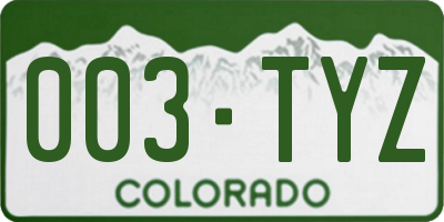 CO license plate 003TYZ