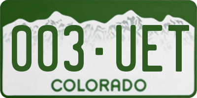 CO license plate 003UET