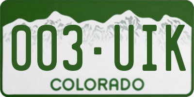 CO license plate 003UIK