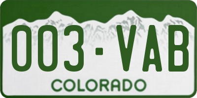 CO license plate 003VAB