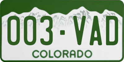 CO license plate 003VAD