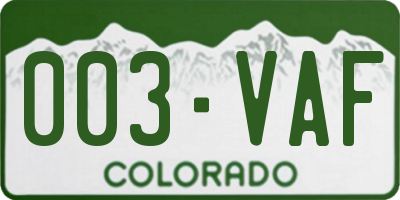 CO license plate 003VAF