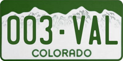 CO license plate 003VAL