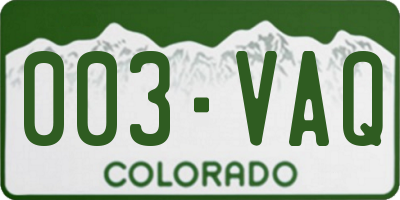 CO license plate 003VAQ