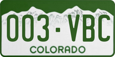 CO license plate 003VBC