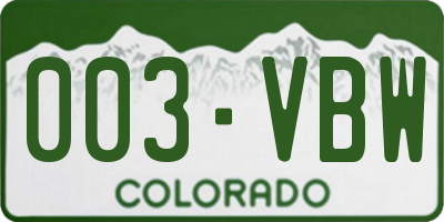 CO license plate 003VBW