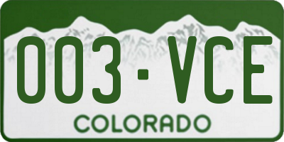 CO license plate 003VCE