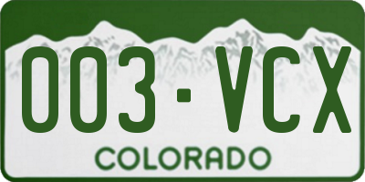 CO license plate 003VCX