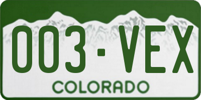 CO license plate 003VEX