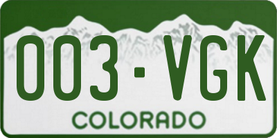 CO license plate 003VGK