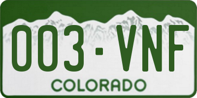 CO license plate 003VNF