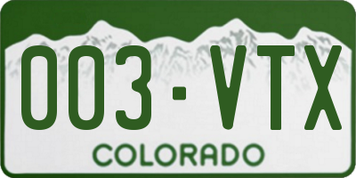 CO license plate 003VTX