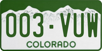 CO license plate 003VUW