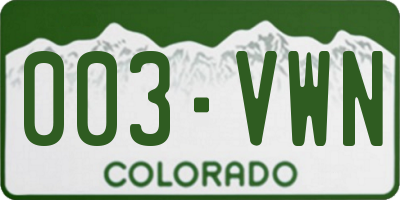 CO license plate 003VWN