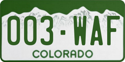 CO license plate 003WAF