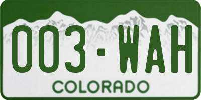 CO license plate 003WAH