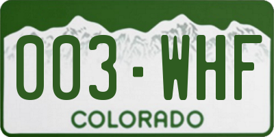 CO license plate 003WHF