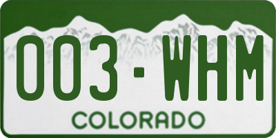 CO license plate 003WHM