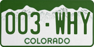 CO license plate 003WHY