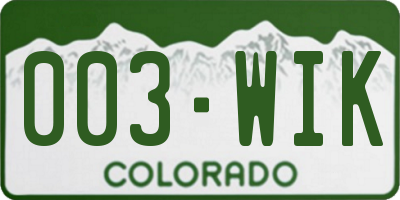 CO license plate 003WIK