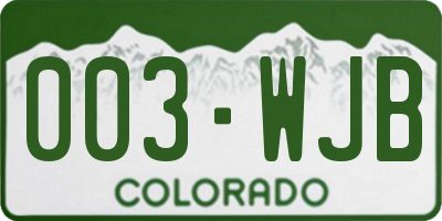 CO license plate 003WJB