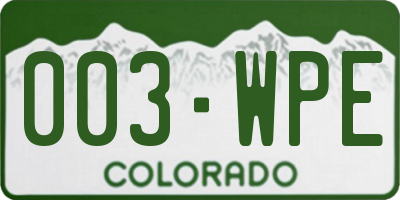 CO license plate 003WPE
